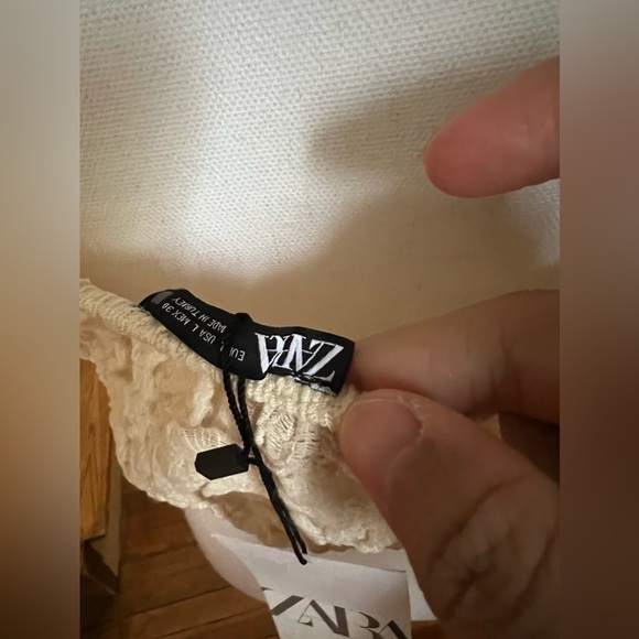 Zara Cotton Blend Gauzy Textured Square Neck Puff Sleeves Crop Top Cream L - Picture 15 of 17